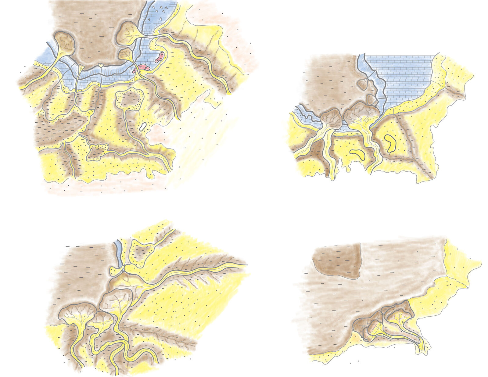 Series of four palaeogeography maps drawn by Design That Matters